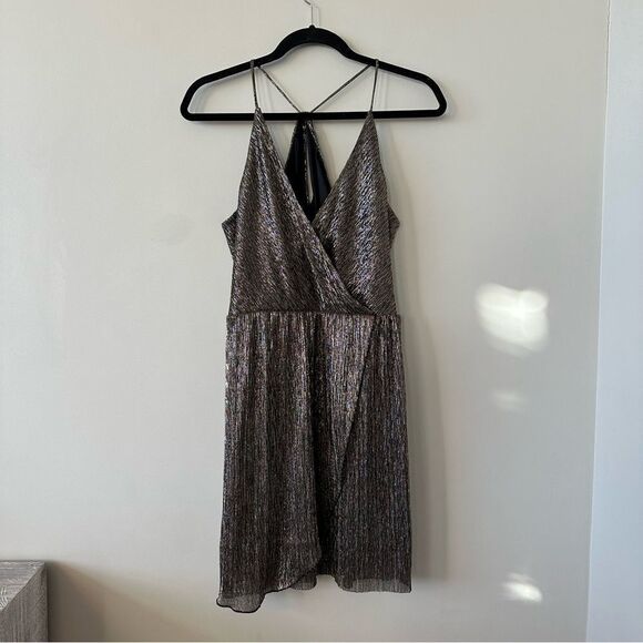 Express-Metallic Wrap Front Mini Dress - Picture 1 of 9